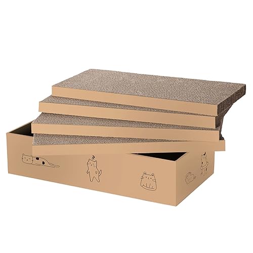 4 Packs in 1 Cat Scratch Pad with Box, Cat Scratcher Cardboard,Reversible,Durable Recyclable Cardboard, Suitable for Cats to Rest, Grind Claws and Play with Scratch Box - 4 PCS