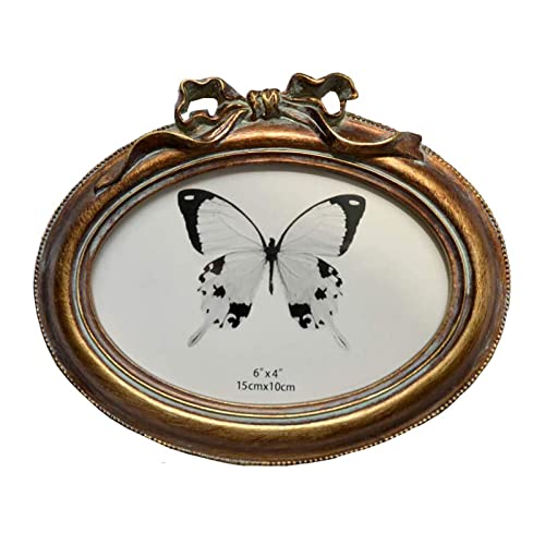 SIKOO Vintage Oval 4x6 Picture Frame Antique OrnateTabletop and Wall Hanging Photo Frame with High Definition Glass Front for Home Decor, Old-Fashioned Photo Gallery, Retro Art, Bronze Gold - Bronze Gold - 4 x 6