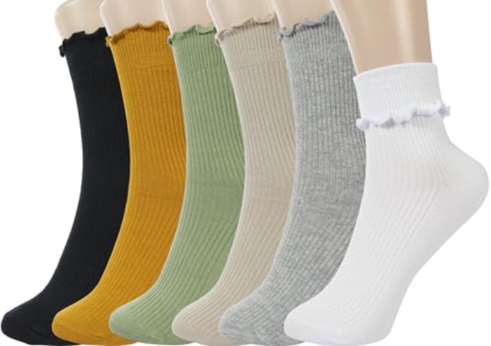 BomKinta Ruffle Socks Women - Turn-Cuff Frilly Sock - Lightweight Cotton Socks - 5-10 - Black Gold Gray White Yellow Green