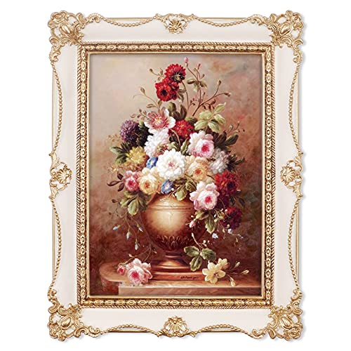 iAmoy 5x7 Picture Frame, White & Gold Picture Frames, Vintage 5 x 7 Frame with Floral and Bead Detail, Wall and Tabletop Photo Frame - 5 x 7 - White & Gold