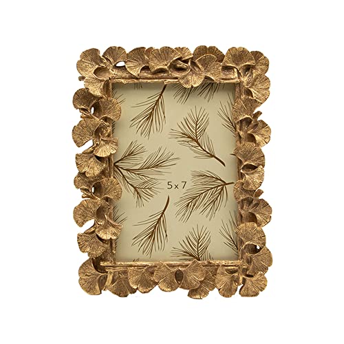 SYLVIA'S SHOP Vintage 5x7 Picture Frame, Antique Ornate Gold Ginkgo Leaf Photo Frame, Table Top Display and Wall Hanging Home Decor, Old Fashioned Gorgeous Photo Gallery Art Deco - 5x7