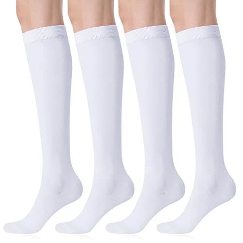 FITRELL Women's Knee High Socks Outdoor Sport Athletic Socks Casual Stripe Tube Socks 1-4 Pack - One Size - White