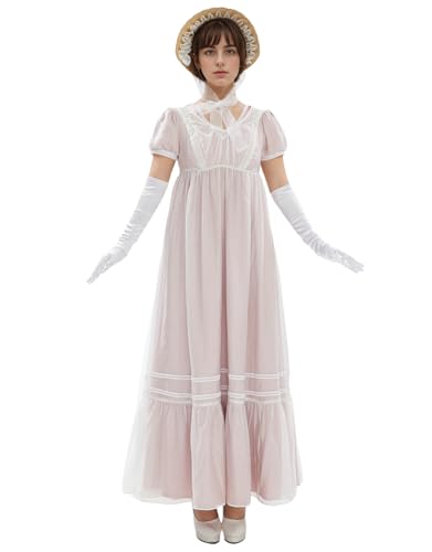 daizbella Regency Dresses for Women Vintage Ball Gown Dresses High Waistline Tea Party Dress Victorial Dress - Small - Pink
