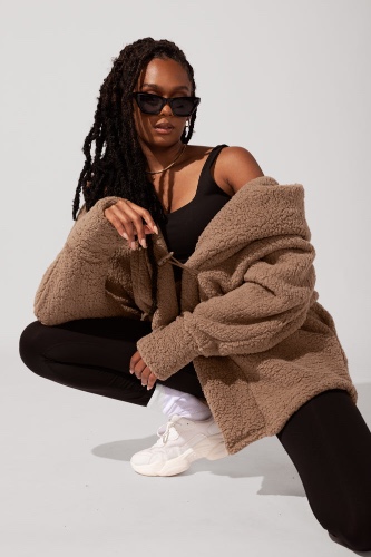 Faux Sherpa Cocoon Coat - Teddy Bear Brown | S/M