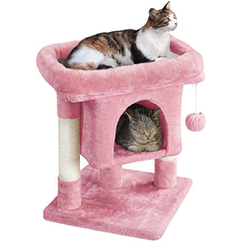 Yaheetech 23.5in Cat Tree Tower, Cat Condo with Sisal-Covered Scratching Posts, Cat House Activity Center Furniture for Kittens, Cats and Pets - Pink - Pink - 16x16x23.5in