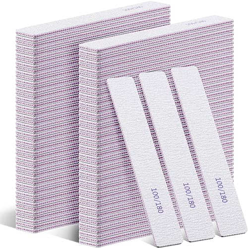 Xinnun 150 Pcs Nail Files 100/180 Grit Double Sides Professional Reusable Emery Board Nail Files for Acrylic Nails Manicure Tools Suit for Home Salon - 100/ 180 Grit