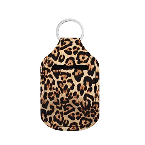Dreaweet Fashion Hand Sanitizer Bottle Holder Keychains for Women Girls, Travel Size Bottle Sleeves Chapsticks Holder - Leopard