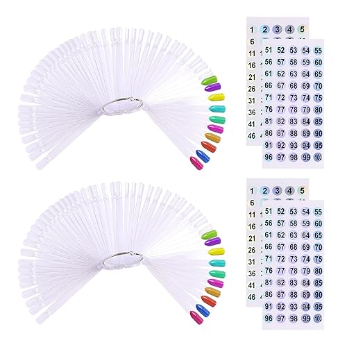 100 ps Fan-Shaped False Nail Color Swatch Sticks with Number Stickers for Color Display, Nail Polish Practice Sticks, Nail Art Display, Nail Color Wheel, Nail Sample Tips Sticks. (Transparent) - Transparent