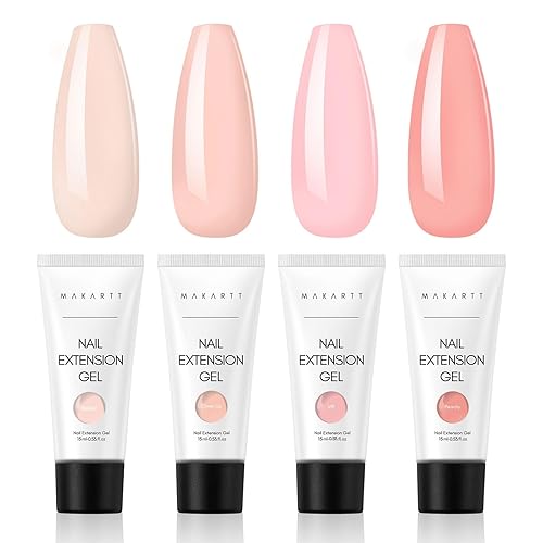 Makartt Poly Nail Gel Set 4 Nude Colors 15ML, Neutral Classic Color Gel Nail Builder Long Lasting Hard Gel for Nail Extension French Manicure Gel Acrylic Kit Gel Nail Builder Kit - Nude Colors
