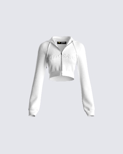 Miles White Zip Up Hoodie | S