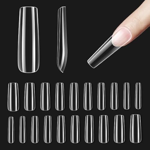 Beetles Gel Nail Kit Gel Nail Tips, 500Pcs Pre-shaped Long Square Gelly Tips Clear Press on Nail Tips Full Cover False Nails for Gel Art Soak Off Nail Extensions Acrylic Nails Women Gifts - 2-Long Square 500pcs (Clear)