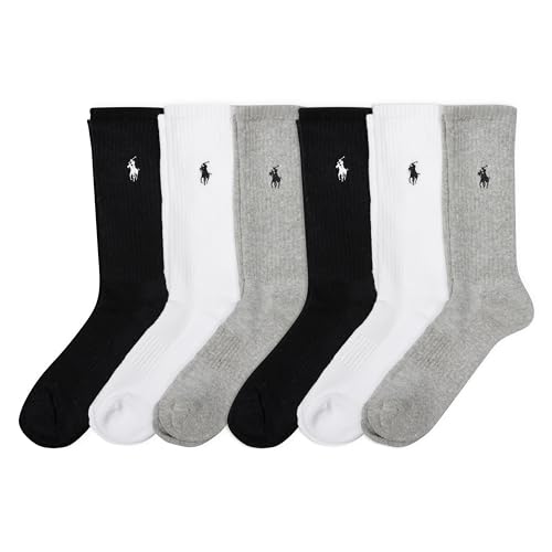 Polo Women’s Cushion Crew Socks 6-Pair Pack, Gray Assorted, Shoe size 4-10