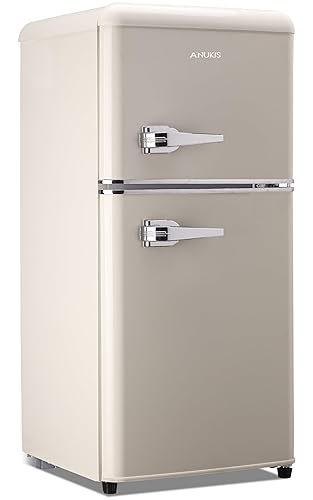 Anukis Mini Fridge with Freezer 3.5 Cu Ft 2 Door Compact Refrigerator for Apartment, Dorm, Office, Family, Basement, Garage - Retro Cream - Cream