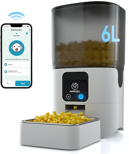 PAPIFEED Smart Automatic Cat Feeders: WiFi Pet Feeder with APP Control for Remote Feeding,Detachable for Easy Clean, Automatic Cat Food Dispenser with Alexa,1-30 Meals Per Day for Large Dog (6L/25Cup) - 2.4G Network