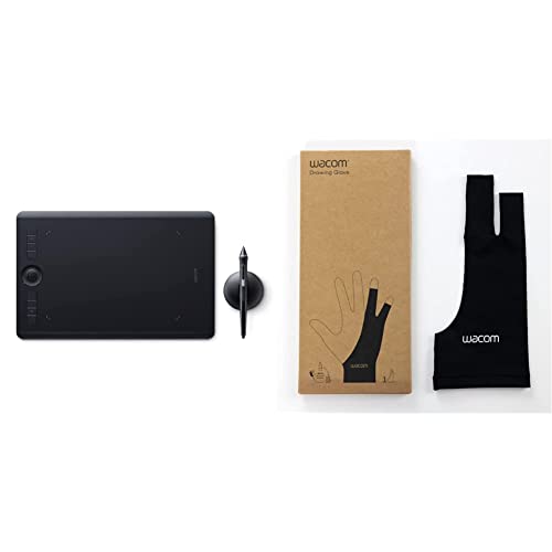 Wacom PTH660 Intuos Pro Digital Graphic Drawing Tablet, Black & Drawing Glove, Two-Finger Artist Glove for Drawing Tablet Pen Display, 90% Recycled Material, eco-Friendly, one-Size (1 Pack) - Medium - Regular + Drawing Glove, (1 pack)