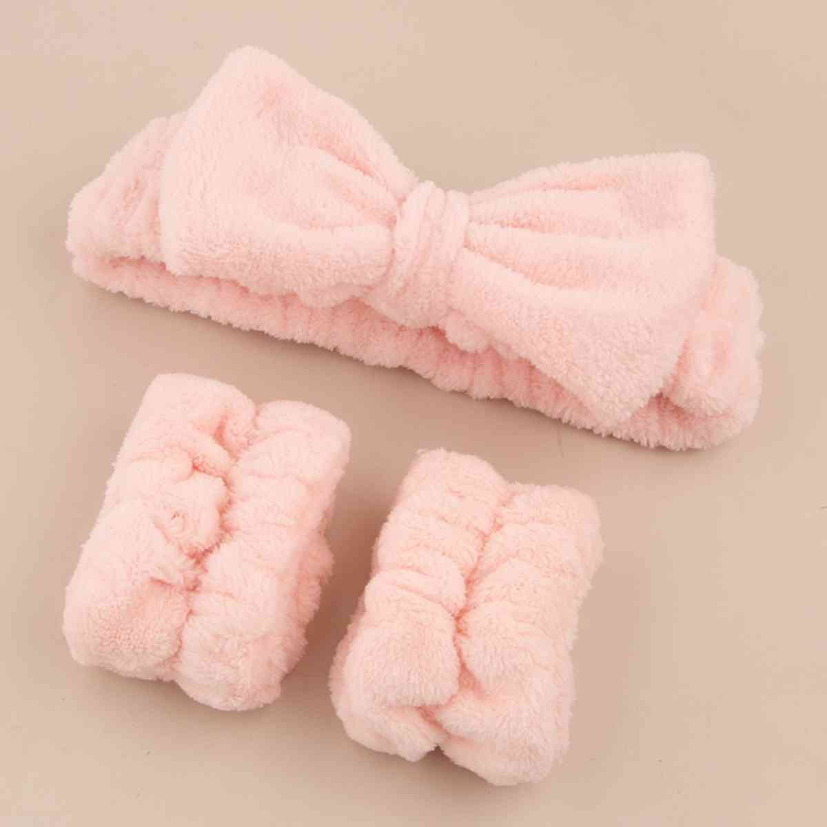 Face Wash Wristband and Bow Headband - Carnation Pink / One Size