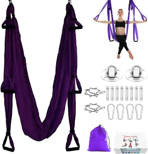 Aerial Yoga Flying Swing Set,Ultra Strong Yoga Hammock Trapeze Extension, Antigravity Ceiling Hanging Yoga Sling Inversion Exercises - Violet