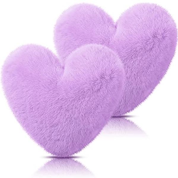 Marsui 2 Pieces Heart Pillow Heart Shaped Pillow Plush Cute Heart Shaped Throw Pillow Stuffed Heart Decorative Pillow Heart Shaped Cushion Toy Throw Pillow Gift for Mother's Day (Purple, Long Plush)