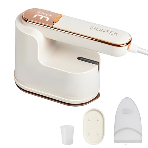 iRUNTEK Steamer Iron, Handheld Garment and Fabric Steamer 1000W Fast Wrinkle Removal, Ironing & Steaming 2 in 1, 20s Fast Heat Up, Portable Steamer with LED Display for Home and Travel - Apricot