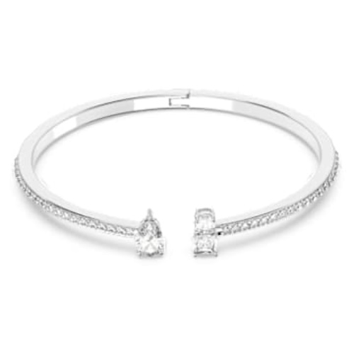 Mesmera cuff, Mixed cuts, White, Rhodium plated