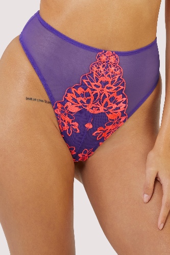 Ada Purple and Neon Pink Blossom High Waist Thong | US 6