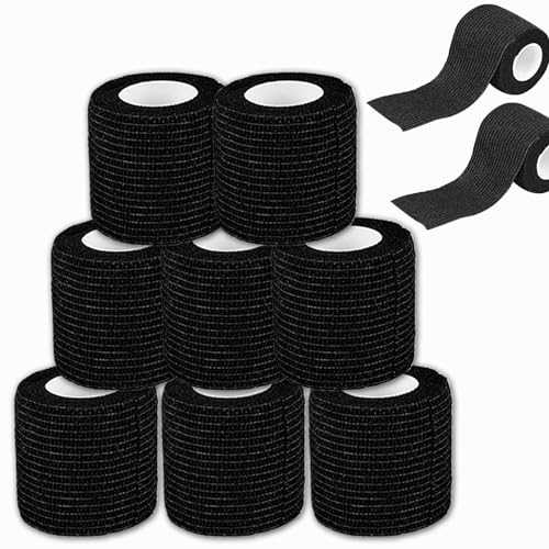 Urknall 8pcs Tattoo Grip Tape - Tattoo Tape Tattoo Machine Wrap Black Tattoo Grip Cover 2"x 5 Yard Tattoo Grip Wrap Tape Elastic Grip Tape Tattoo Supplies - Black - 8pcs