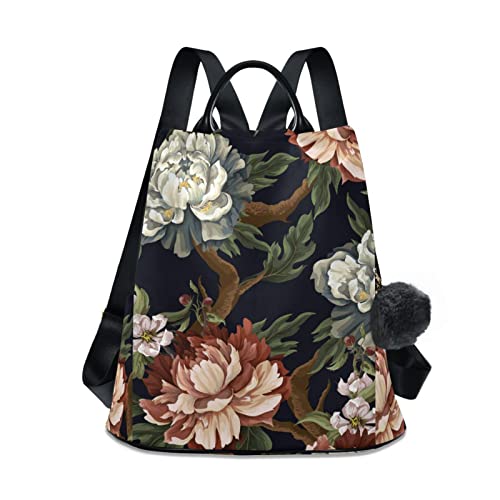 ALAZA Vintage Peonies Roses and Chrysanthemums Backpack Purse for Women Travel Casual Daypack College Bookbag Work Business Ladies Shoulder Bag - Multi11