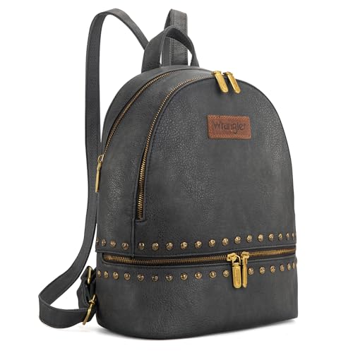 Wrangler Distressed Backpack Purse for Women Medium Travel Designer Backpack with Rivets - Black Backpack