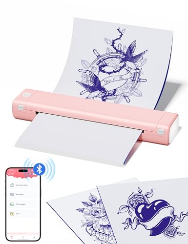 Phomemo M08F Bluetooth Tattoo Stencil Printer, Thermal Tattoo Printer with 10pcs Tattoo Transfer Paper, Tattoo Transfer Machine for Tattoo Artists & Beginners, Compatible with Phone, Tablet & PC - Pink