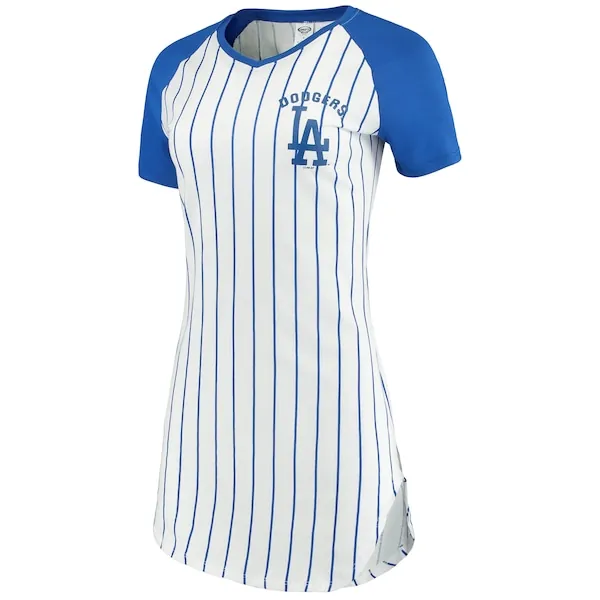 Women's Los Angeles Dodgers Concepts Sport White Vigor Pinstripe Nightshirt