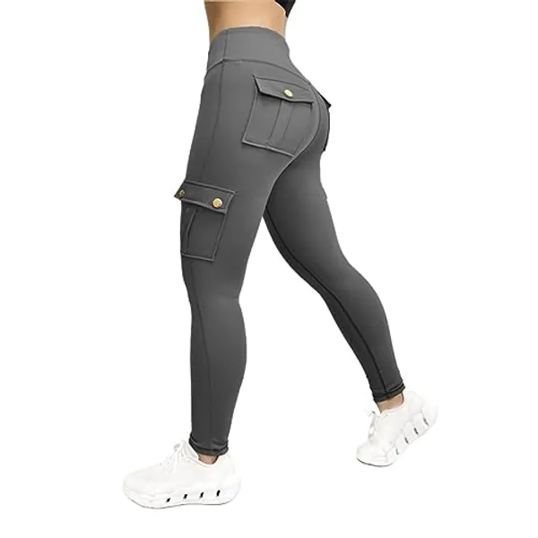 Cargo Pants for Women Tummy Control Yoga Pants Stretchy Butt Lifting Joggers Running Gym Leggings Workout Athletic Trousers