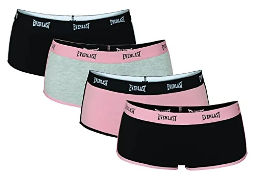 Everlast Womens Cotton Spandex Boy Shorts Underwear Comfortable Panties 4 Pack (Regular Size) Boy Short Panties