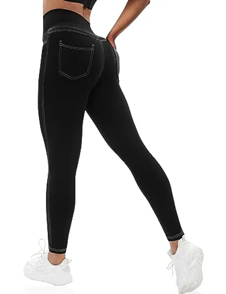 VOOVEEYA Curvy Womens Leggings, High Waisted Yoga Pants with Back Pockets Tummy Control Stretchy Workout Gym Tight
