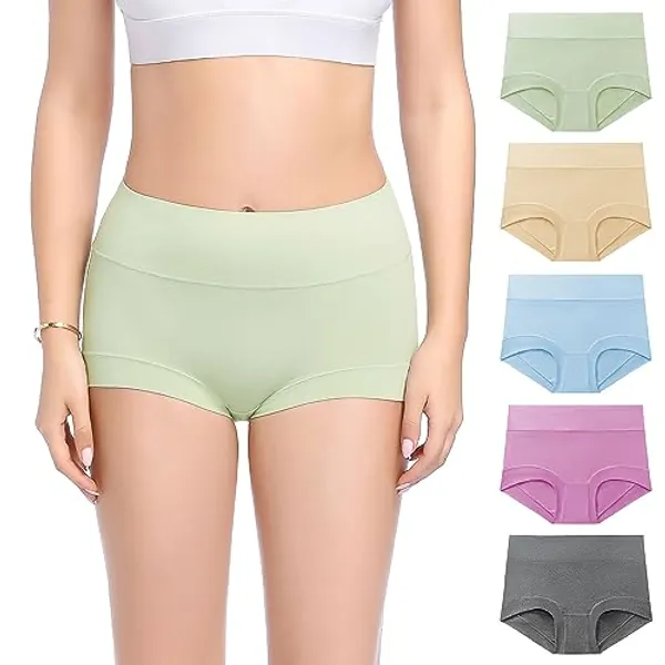 Molasus Womens Cotton Boyshorts Panties Ladies High Waisted Full Coverage Stretch Underwear Multipack(Regular&Plus Size)
