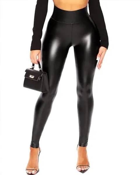 OZICERD Faux Leather Leggings for Women High Waisted Black Leather Pants Pleather Tights Pantalon Cuir Femme