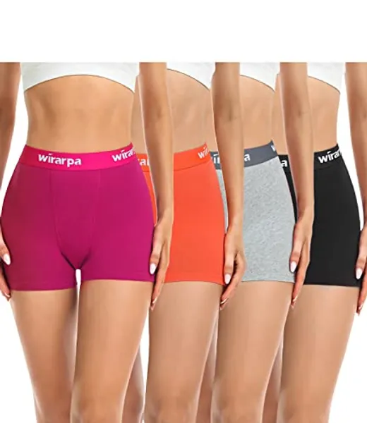 wirarpa Women's Boxer Briefs Cotton Boy Shorts Underwear 3" Inseam Shorts 4 Pack