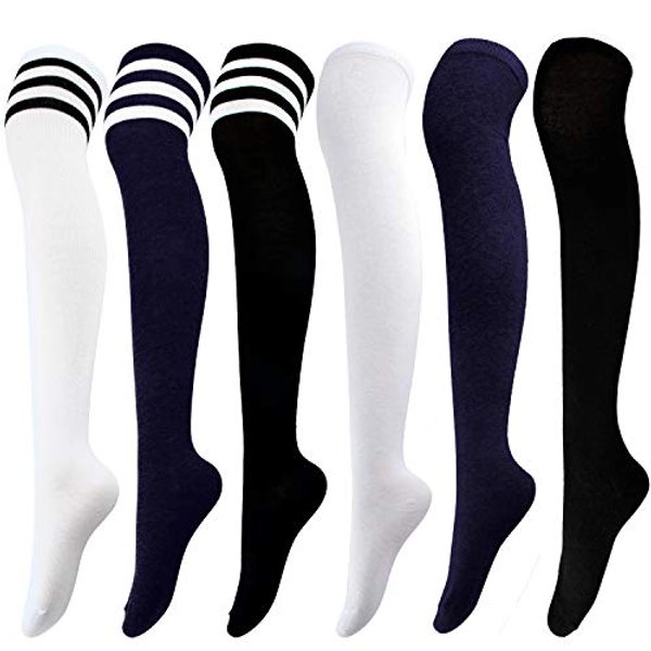 Aneco 6 Pairs Over Knee Thigh Socks Knee-High Warm Stocking Women Boot Sock Leg Warmer High Socks for Daily Wear, Cosplay