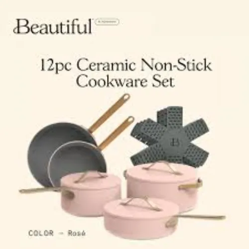 Beautiful 12pc Ceramic Non-Stick Cookware Set Rose