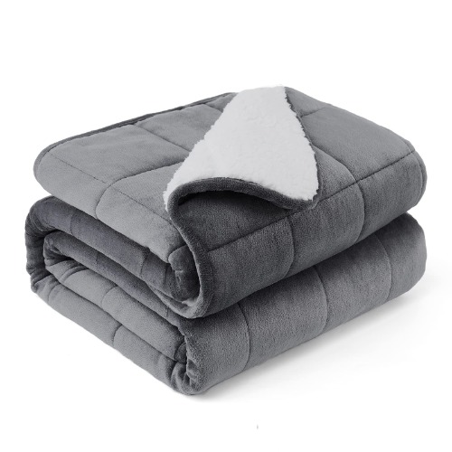 HOSUKKO Weighted Blanket - Grey 60"x80" 15lbs Flannel Sherpa Breathable Soft Warm Thick Heavy Blanket with Premium 0.8mm Glass Beads Big Winter Blanket Throw for Adult - Dark Grey 60"x80" - 15 lbs