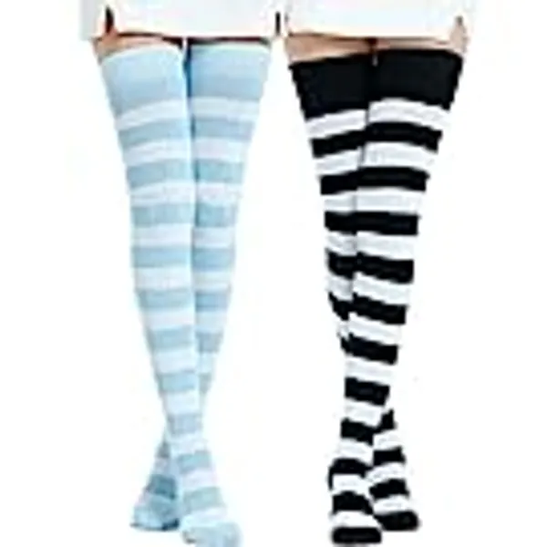Kayhoma Extra Long Cotton Stripe Thigh High Socks Over the Knee High Socks