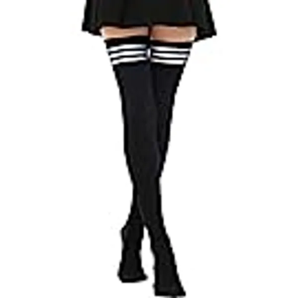 DRESHOW Women Extra Long Thigh High Socks Thin Stripes Tube Tights Over Knee Socks Casual High Boot Stockings
