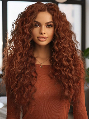 This Is A High Quality 28 "Fluffy Orange Mid-Roll Wig, Designed For Women, Suitable For Women's Holiday Cosplay Friends Party Daily Wear