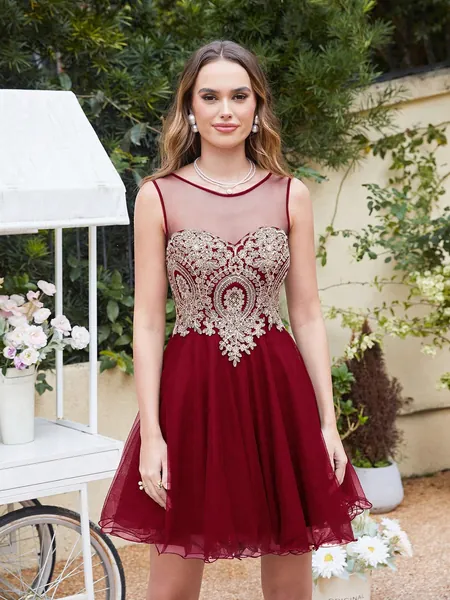 BABYONLINE D.R.E.S.S. Sleeveless Round Neck Embroidered Patchwork Dress With Gathered Waist For Cocktail Party