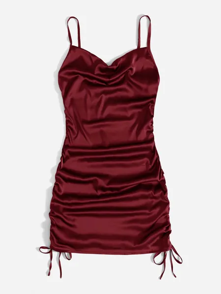 ROMWE Sweetness Satin Drawstring Cami Dress