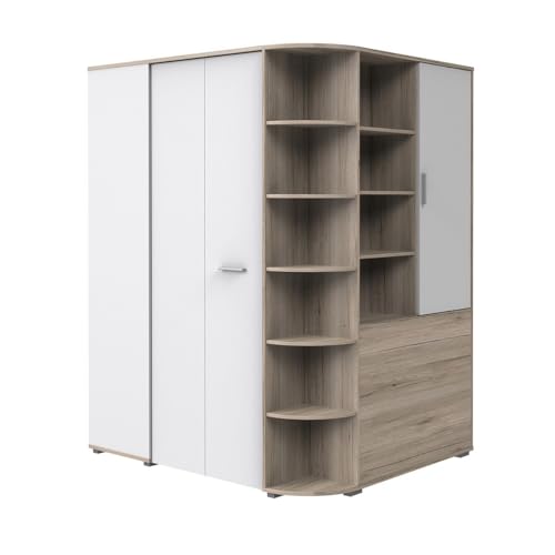 Wimex 399544 Joker Begehbarer Eckschrank mit Falttüren, Holzdekor, san remo-eiche/weiß, 148 x 124 x 198 cm