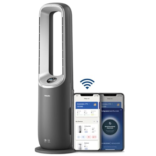 Philips Air Performer 3-in-1: Luftreiniger, Heiz- und Kühlgebläse - Reinigt 70 m², Entfernt 99,97% der Allergene und Schadstoffe. HEPA-Filter, Intelligente Sensoren, Alexa, App. (AMF870/15) - Luftreiniger, Heiz- und Kühlgebläse - Für Räume bis 70 m²