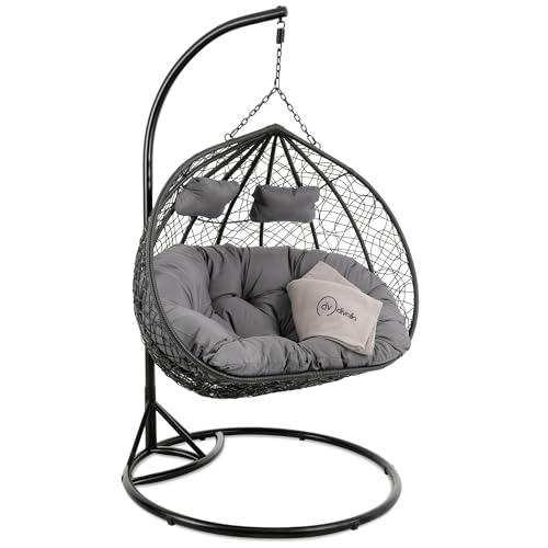 di volio Hängesessel FOGGIO Hängekorb Gartenschaukel für Garten und Terasse inkl. Kissen + Fleecedecke Schwarz - Schwarz