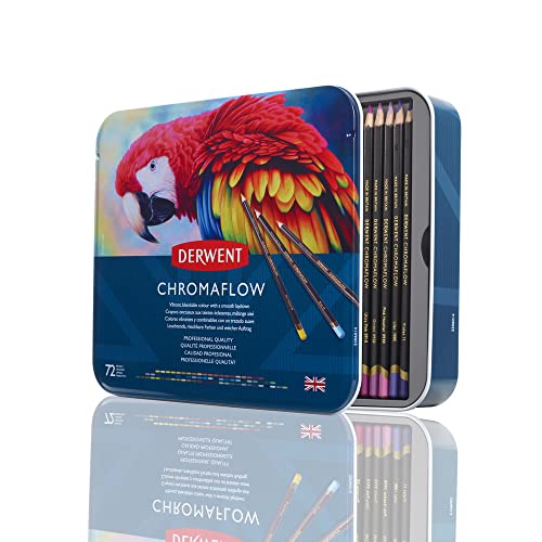 Derwent Chromaflow Colored Pencils Tin, Set of 72, Great for Holiday Gifts, 4mm Wide Core, Multicolor, Smooth Texture, Art Supplies for Drawing, Blending, Sketching, Professional Quality (2306014) - 72 Count