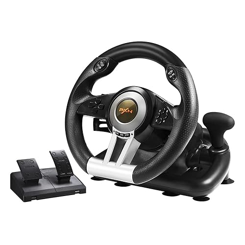 PXN PC Racing Wheel, V3II 180 Degree Universal Usb Car Sim Race Steering Wheel with Pedals for PS3, PS4, Xbox One, Xbox Series X/S, Nintendo Switch (Black) - Black