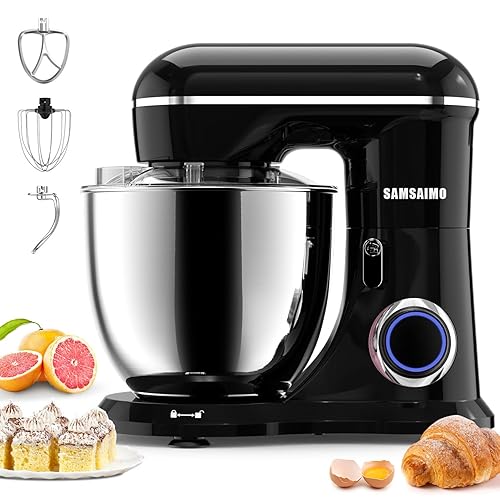 SAMSAIMO 3-IN-1 Electric Stand Mixer, 660W 10-Speed With Pulse Button, Attachments include 6.5QT Bowl, Dough Hook, Beater, Whisk for Most Home Cooks, Onyx Black - Onyx Black